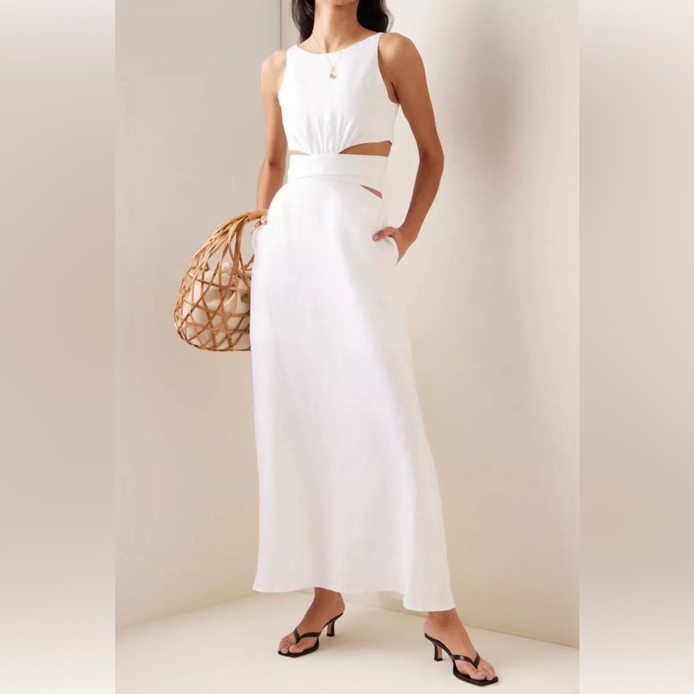BONDI BORN Comino Cutout Organic Linen Maxi Dress $625 Size L Large